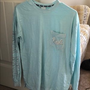 PINK blue pocketed long sleeve tee